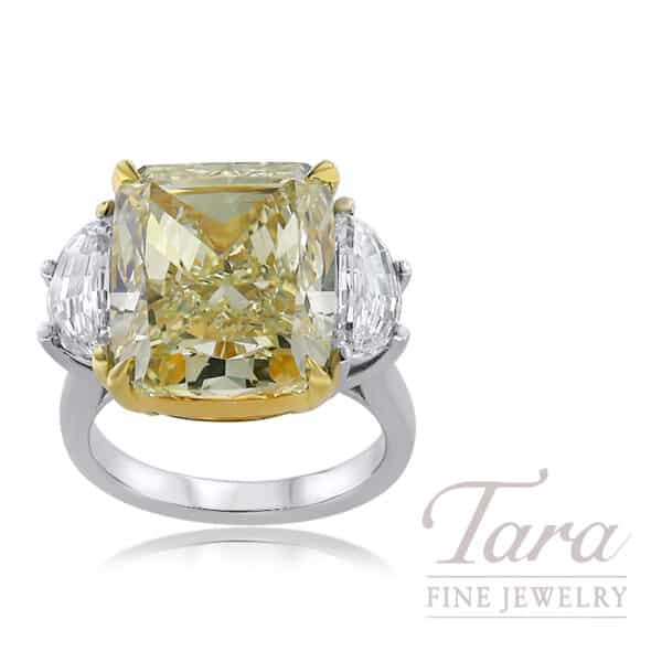Platinum Fancy Yellow Diamond Ring 18.71TDW