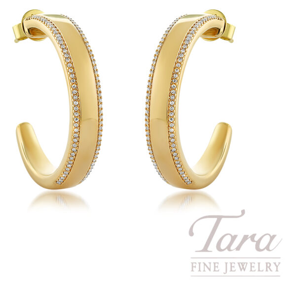 18K Yellow Gold Diamond Hoop Earrings, 0.41TDW