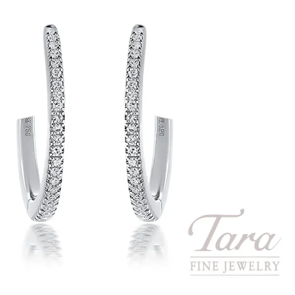 18K White Gold Diamond Hoop Earrings 0.11TDW, 3.21G