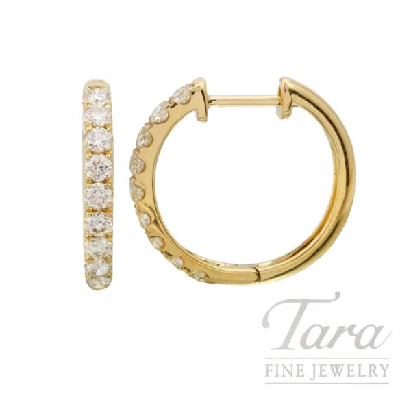 18K Yellow Gold Diamond Hoop Earrings 0.65TDW, 3.75G