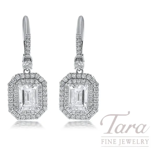 18K White Gold Diamond Halo Drop Earrings 4.44TDW
