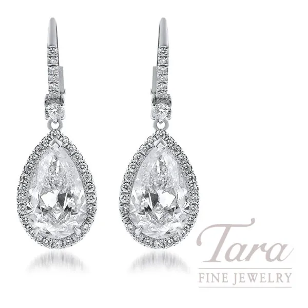 Extraordinary 18K White Gold GIA Pear Shape Natural Diamond Halo Earrings, 9.04TDW