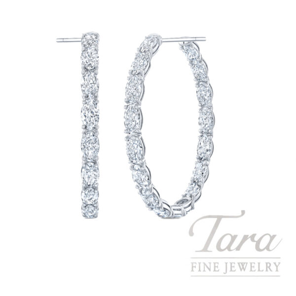 18K White Gold Moval Cut Diamond Hoop Earrings 8.51TDW