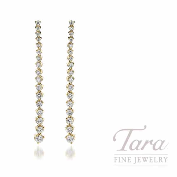 14K Yellow Gold Diamond Riviera Drop Earrings, 1.50TDW
