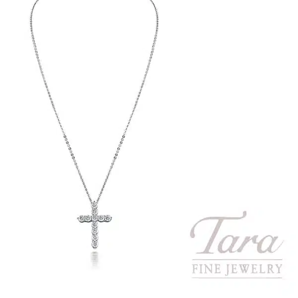 18K White Gold Diamond Cross Pendant 1.00TDW, 2.7G