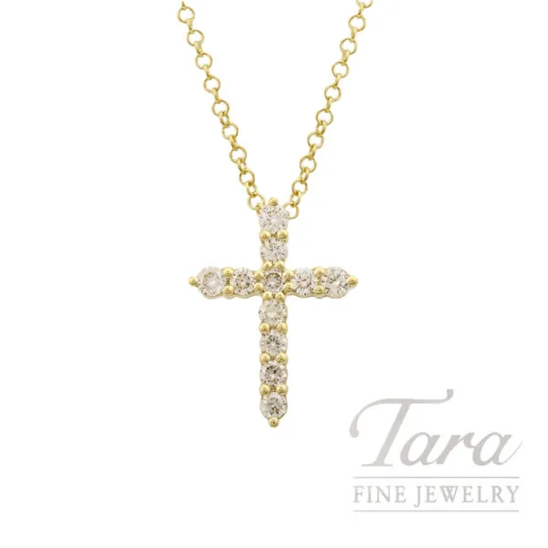 18K Yellow Gold Diamond Cross Pendant Necklace 0.25TDW