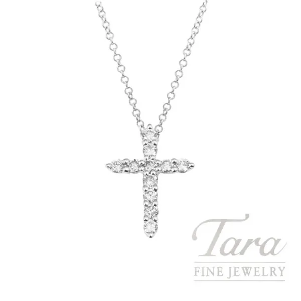 18K White Gold Diamond Cross Pendant Necklace 0.14TDW