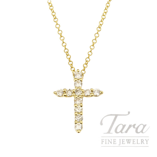 18K Yellow Gold Diamond Cross Pendant Necklace 0.14TDW