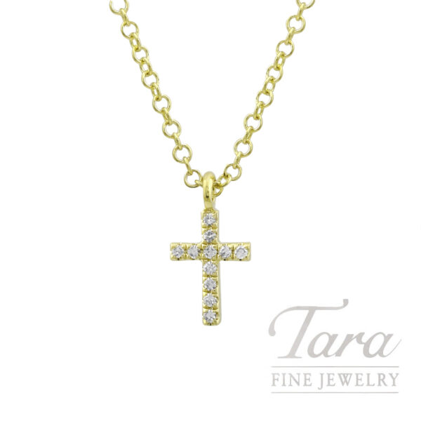 18K Yellow Gold Diamond Cross Pendant Necklace 0.03TDW