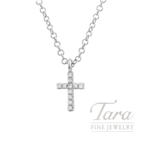 18K White Gold Diamond Cross Pendant Necklace 0.03TDW