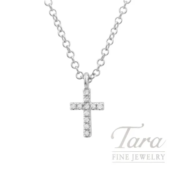 18K White Gold Diamond Cross Pendant Necklace 0.03TDW