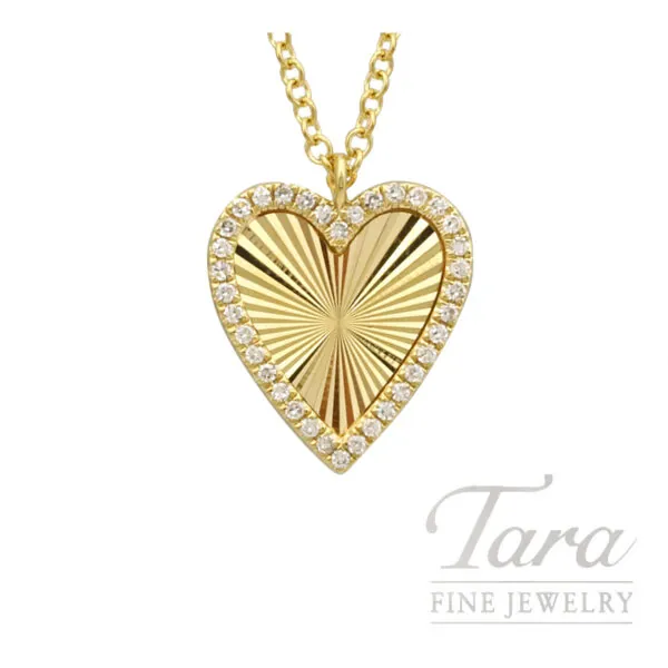 18K Yellow Gold Diamond Heart Necklace 0.08TDW, 2.89G
