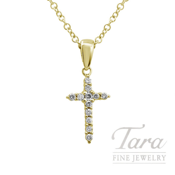 18K Yellow Gold Diamond Cross Pendant Necklace 0.08TDW