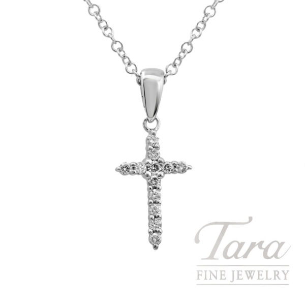18K White Gold Diamond Cross Pendant Necklace 0.08TDW