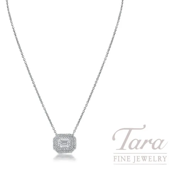 18K White Gold Diamond Halo Pendant Necklace 2.00TDW