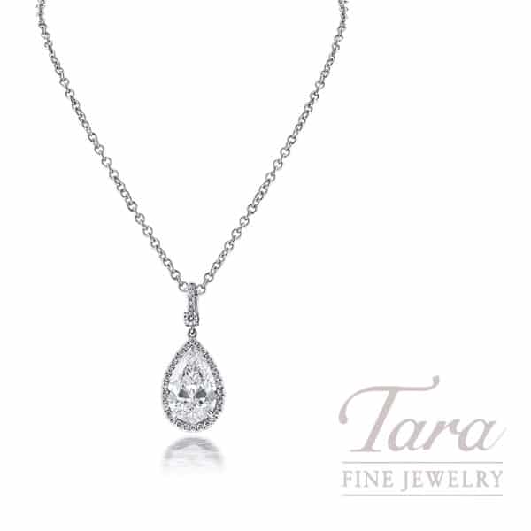 18K White Gold GIA Pear Cut Halo Diamond Pendant Necklace 6.58TDW