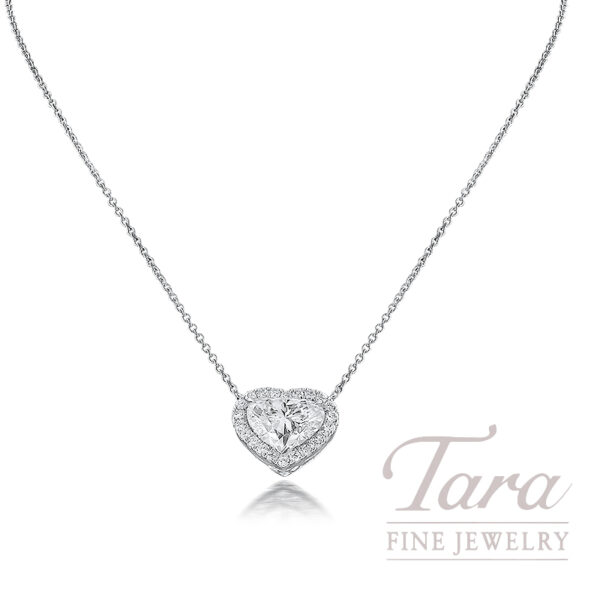18K White Gold GIA Heart Shaped Diamond Halo Pendant Necklace 4.49TDW