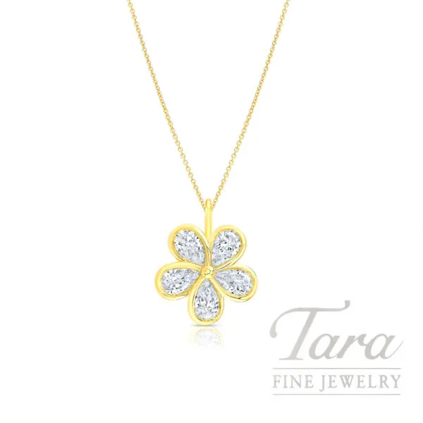 18K Yellow Gold Diamond Flower Pendant Necklace 1.23TDW