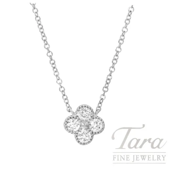 18K White Gold Diamond Floral Pendant Necklace 0.30TDW