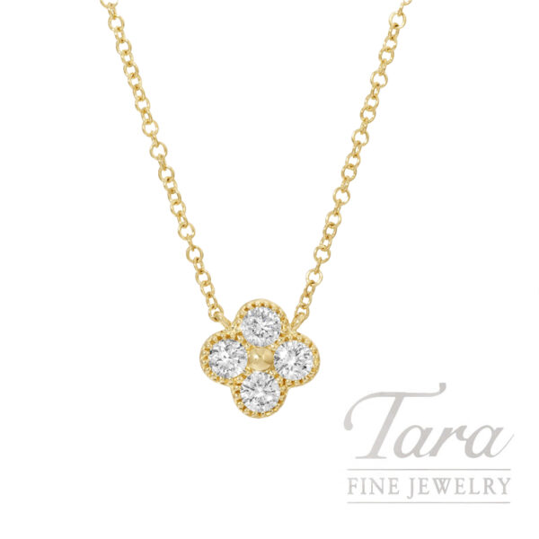 18K Yellow Gold Diamond Floral Pendant Necklace 0.31TDW