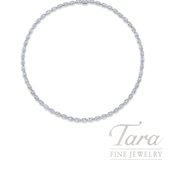18K White Gold Moval Diamond Necklace 11.70TDW