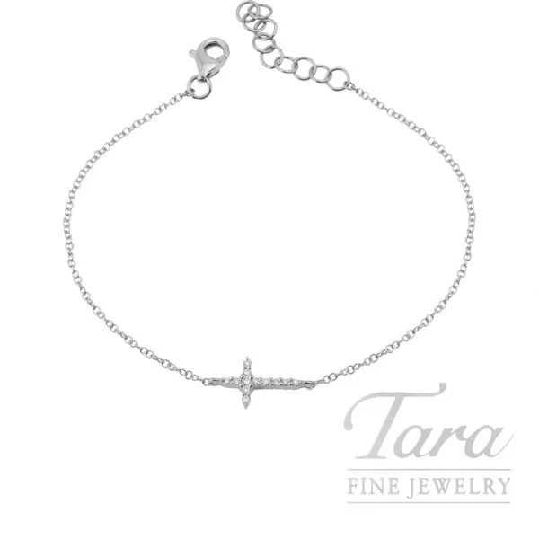 18K White Gold Diamond Cross Bracelet 0.08TDW, 1.37G