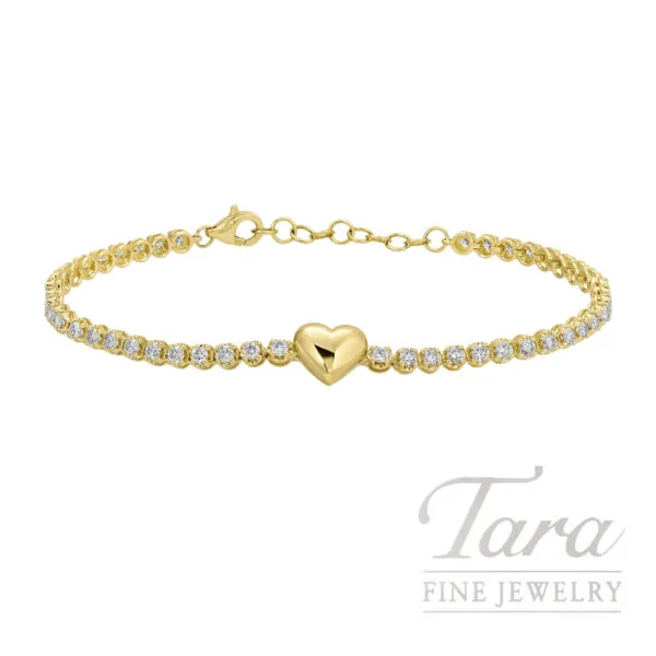 18K Yellow Gold Diamond Heart Bracelet 1.63TDW, 4.78G