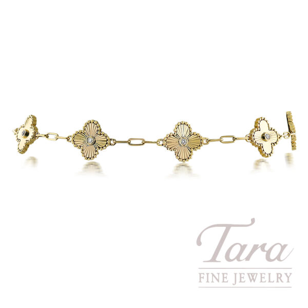18K Yellow Gold Diamond Floral Bracelet .07TDW, 6.97G