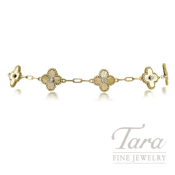 18K Yellow Gold Diamond Floral Bracelet .07TDW, 6.97G
