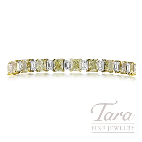 Spectacular Platinum 18K Yellow Gold Fancy Yellow and White Diamond Bracelet 31.93TDW