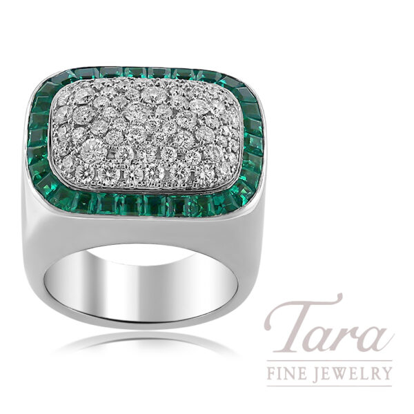 Norman Covan 18K White Gold Emerald Diamond Ring 3.03TDW, 22.3G