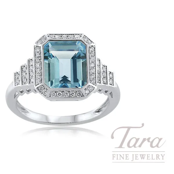18K White Gold Sky Blue Topaz Diamond Ring 3.65TGW, 0.25TDW
