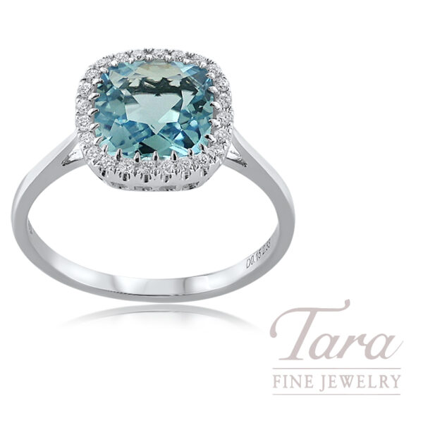 18K White Gold Sky Blue Topaz Diamond Ring 2.33TGW, 0.15TDW