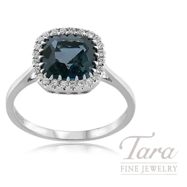 18K White Gold London Blue Topaz Diamond Ring 2.58TGW, 0.15TDW