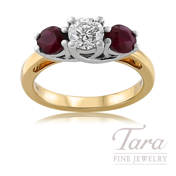 14K Yellow and White Gold Ruby Diamond Ring 5.7G