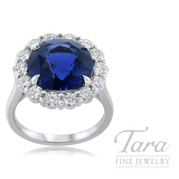 Platinum Blue Sapphire Diamond Ring 9.05TGW, 1.38TDW