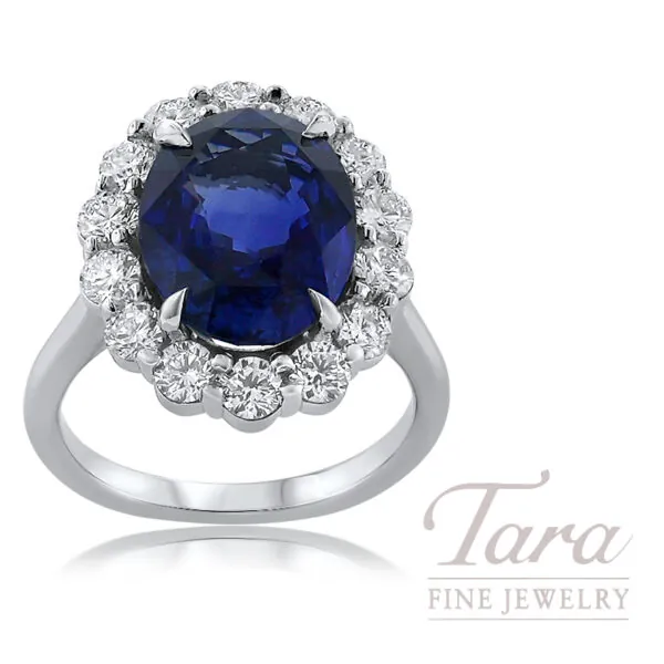 Platinum Blue Sapphire Diamond Ring 8.57TGW, 1.55TDW