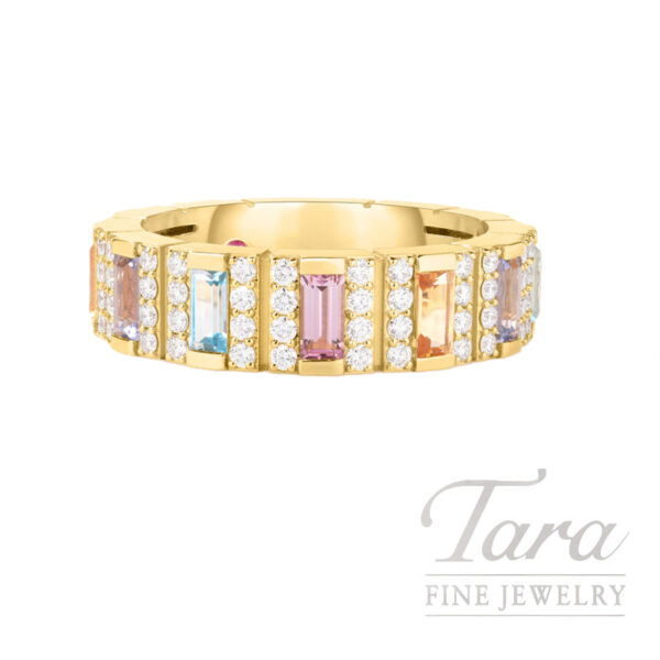 Roberto Coin Obelisco 18K Yellow Gold Pave Diamond Mixed Gem Ring .92TGW, .48TDW