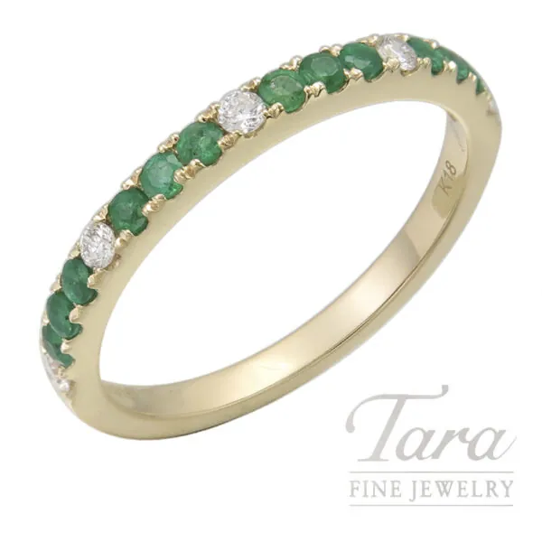18K Yellow Gold Emerald Diamond Band, 0.21TGW, .09TDW