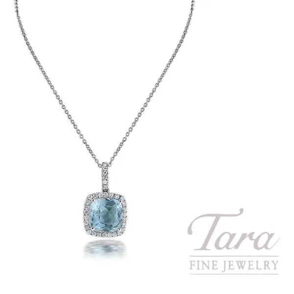 18K White Gold Sky Blue Topaz Pendant Necklace 3.60TGW, .30TDW
