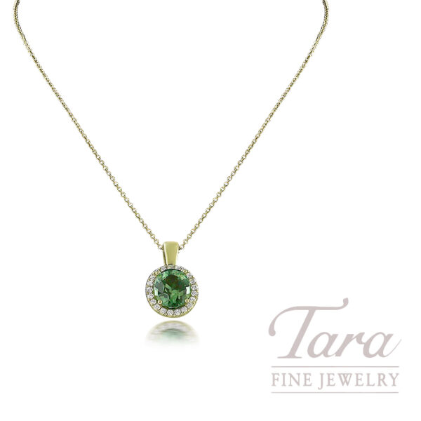 18K Yellow Gold Green Tourmaline Diamond Pendant 2.73TGW, 0.25TDW