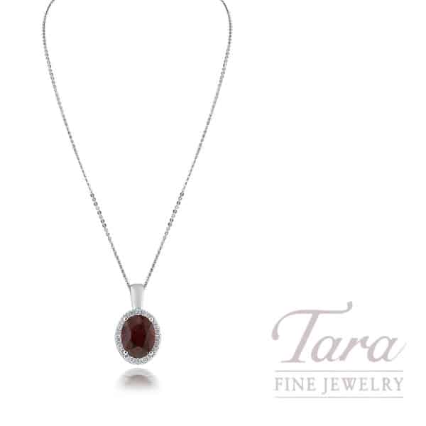 18K White Gold Ruby Diamond Pendant 4.74TGW, 0.26TDW