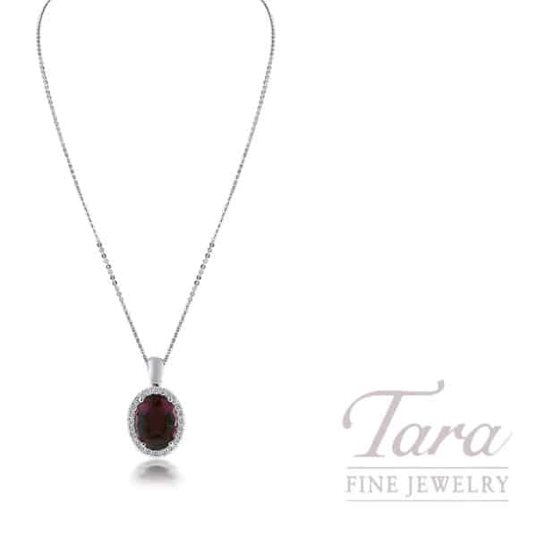 18K White Gold Rubellite Tourmaline Diamond Pendant 5.09TGW, 0.34TDW