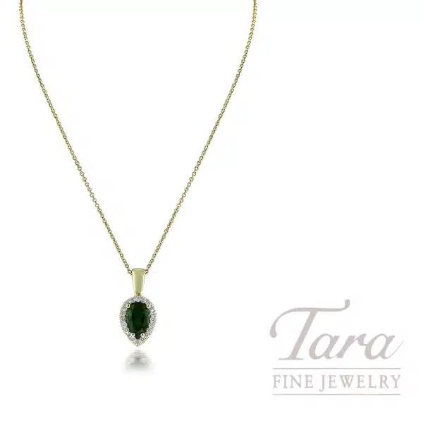 18K Yellow Gold Green Tourmaline Diamond Pendant 1.69TGW, 0.24TDW