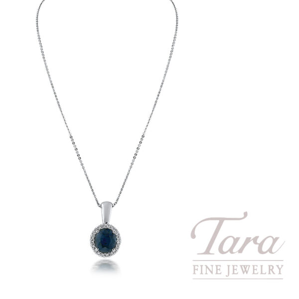 18K White Gold Sapphire Diamond Pendant 1.83TGW, 0.20TDW