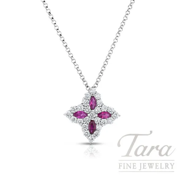 Roberto Coin 18K White Gold Diamond Princess Flower Pendant Necklace .50TDW, .30TGW