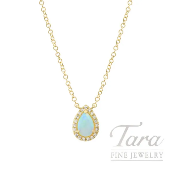 18K Yellow Gold Opal Diamond Necklace 0.24TGW, 0.05TDW
