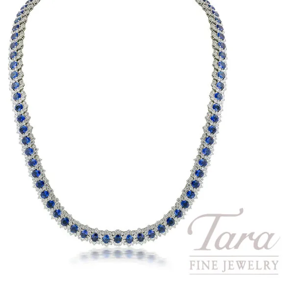18K White Gold Blue Sapphire Diamond Necklace 30.46TGW, 16.92TDW