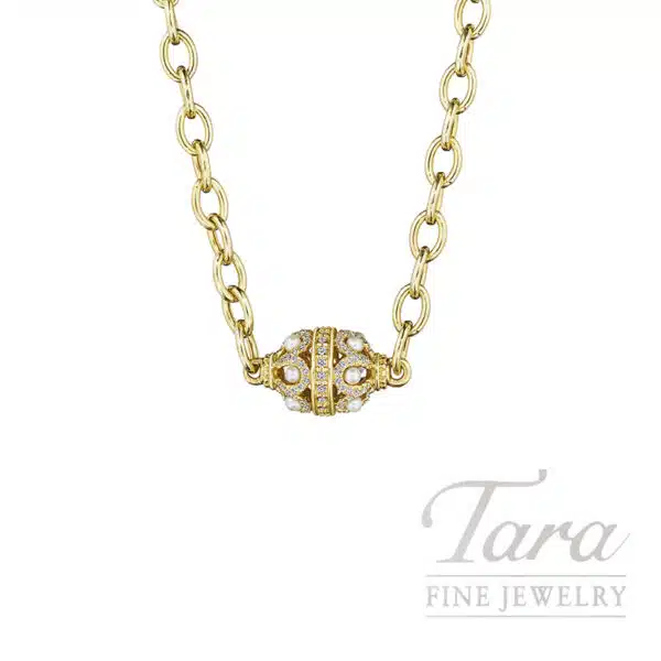 Verragio 18K Yellow Gold Diamond and Pearl Rose Bead Pendant, 0.40TDW