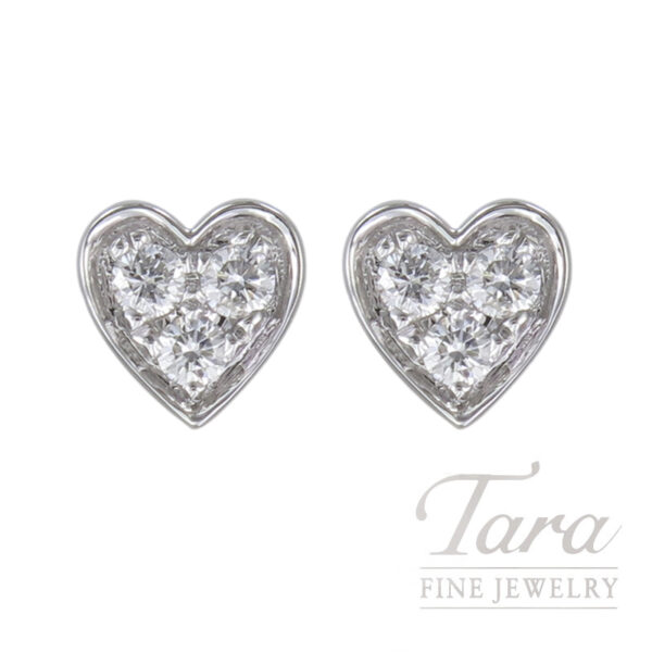 18K White Gold Diamond Heart Earrings 0.10TDW